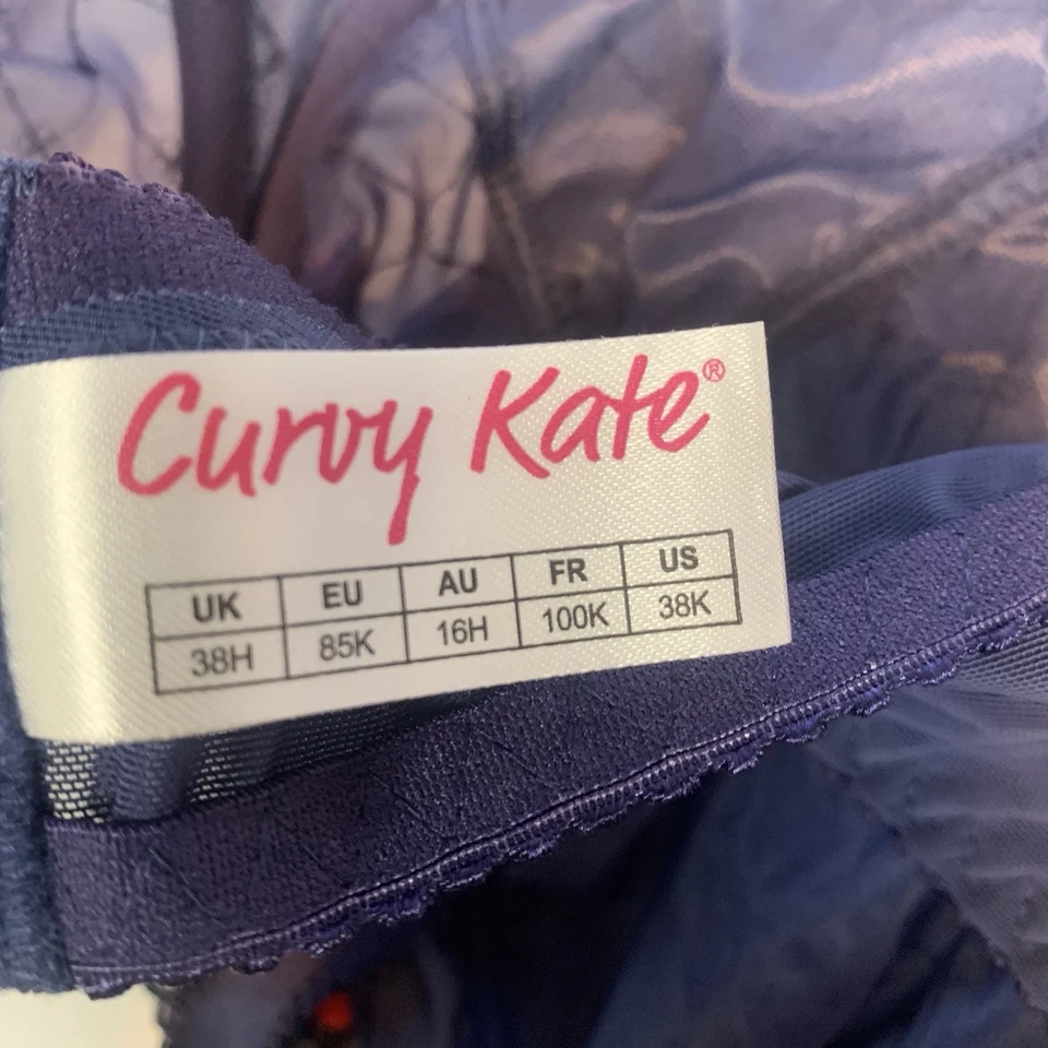 Curvy Kate 胸罩尺寸 US 38K 英国 38H Portia Balconette 蓝色红色丝带透明网眼布 — 第 3/4 张图片