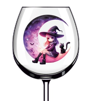 12x lila Aquarell Halloween Hexe Mond Vinyl Aufkleber Abziehbild Weinglas Flasche