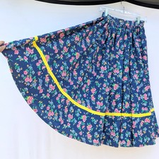 Vintage Prairie Skirt Homemade Hand Sewn Blue Floral Circle Boho Country Western