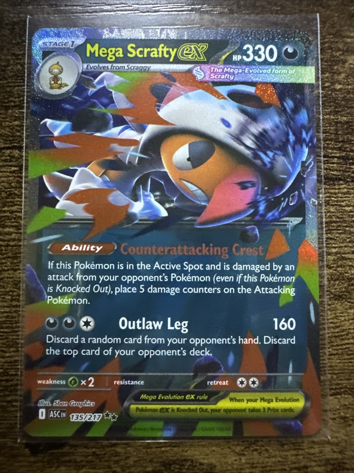 Mega Scrafty ex 135/217 Double Rare Holo, Ascended Heroes, Pokemon TCG, NM