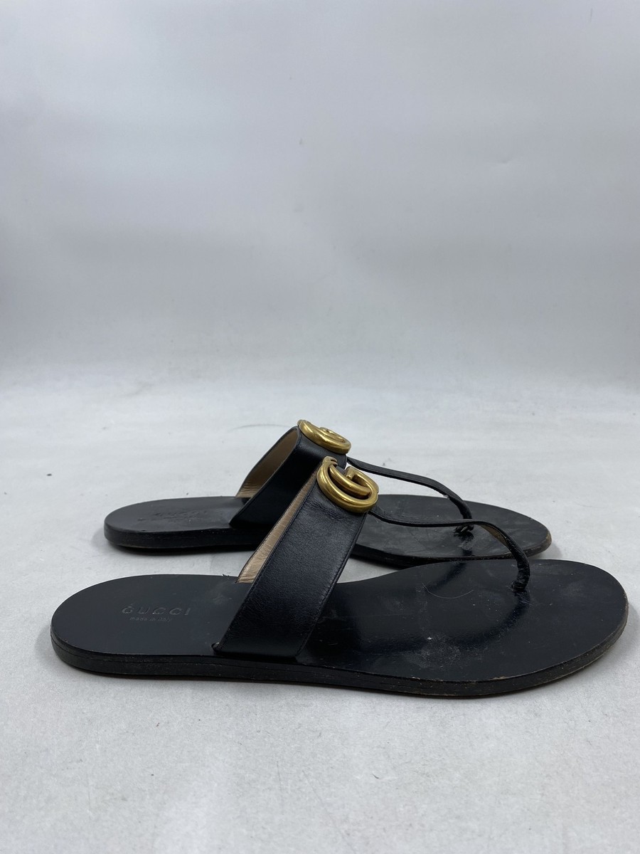 Gucci Thong Black Double G Leather Thong Sandals Gucci Black Thong