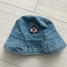Vintage Looney Toons Denim Bucket Hat Sylvester Grunge Retro 1993