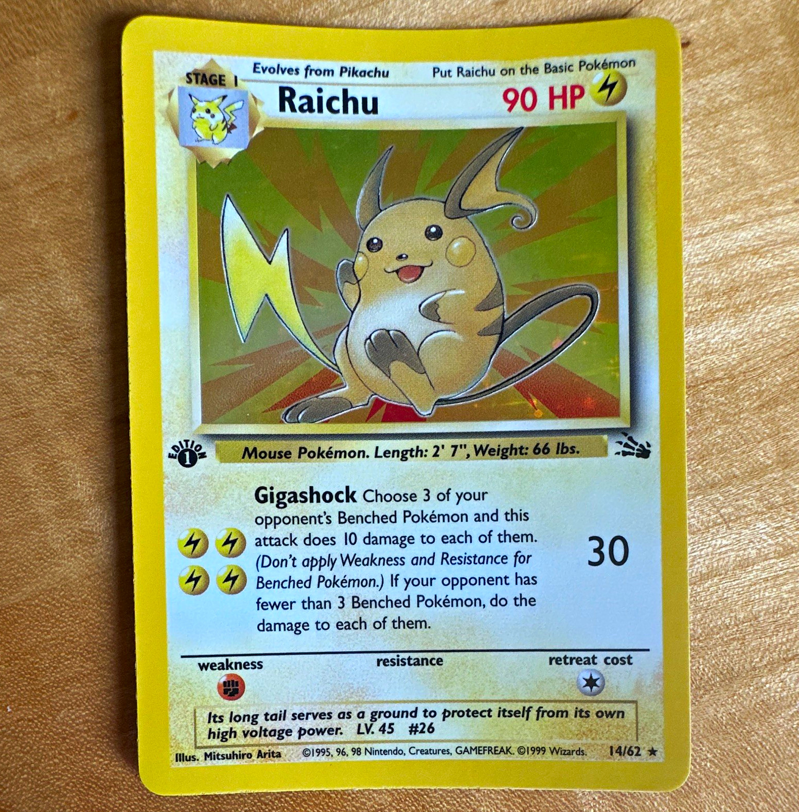 Pokemon TCG Wizards Raichu 14/62 Base Set Unlimited Holo Rare English 1999 90HP