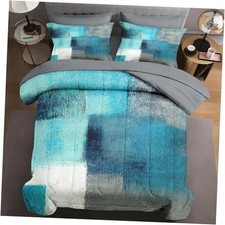 7 Pcs Full Size Comforter Set with 2 Pillowcases  2 Shams, Turquoise Grey