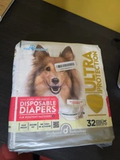 Paw Inspired Disposable Dog Diapers |  32 COUNT Ultra Protection Size M Sealed