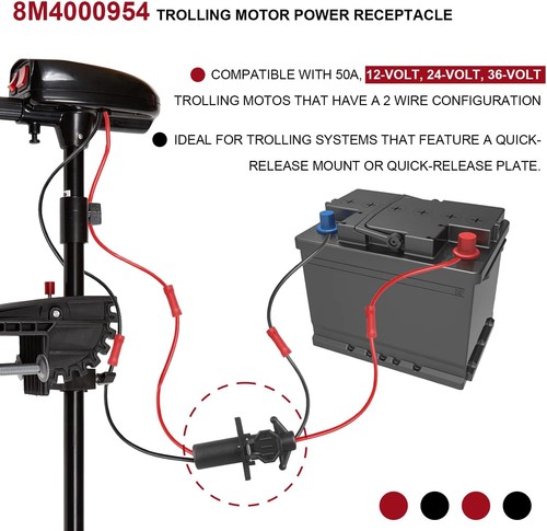 8M4000954 Marine Trolling Motor Female Plug Receptacle 12/24/36V 2-Wire 8-Gauge - Picture 3 of 11