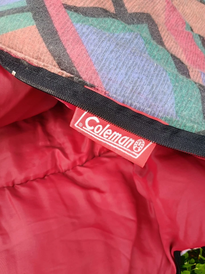 Coleman Sleeping Bag Geometric Large Oversize Roll Flannel Canvas 33x72 Vintage - Image 4 of 4