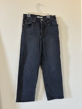 Levi's Women Jeans Ribcage Straight Washed Out Black, Button Fly W29 High Rise