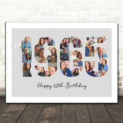 Fotocollage Foto Geburtstag individuelles Geschenk für Ihn grau Jahr 1965 Druck oder Leinwand