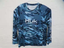 Huk Shirt Mens Large Blue Camo Performance Fishing Long Sleeve UPF Sun Outdoors