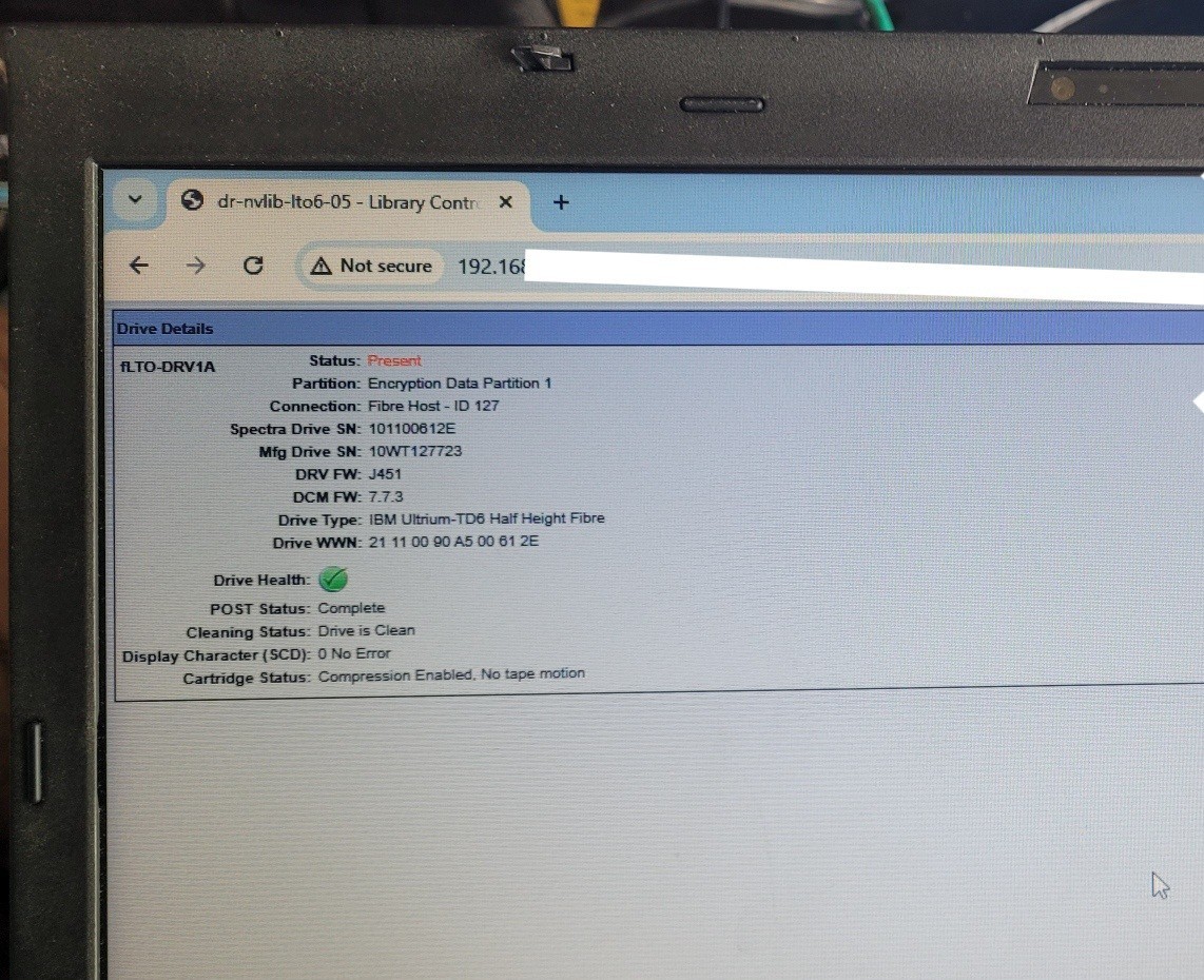 Spectra T50e Tape Library W/ (1) IBM LTO-6 HH FC Tape Drive and 15 Licenses