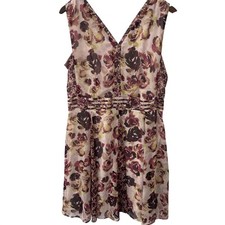 Simply Vera Vera Wang Floral Rose V-Neck Sleeveless Chiffon Dress Pink Large