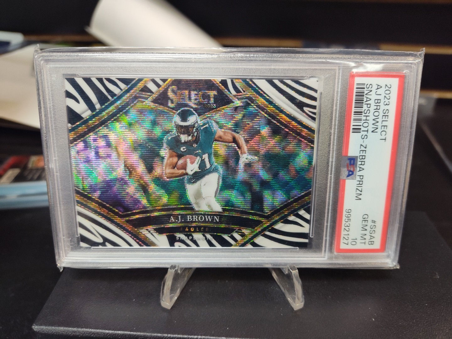 2023 Panini Select AJ Brown Snapshots Zebra Prizm PSA 10