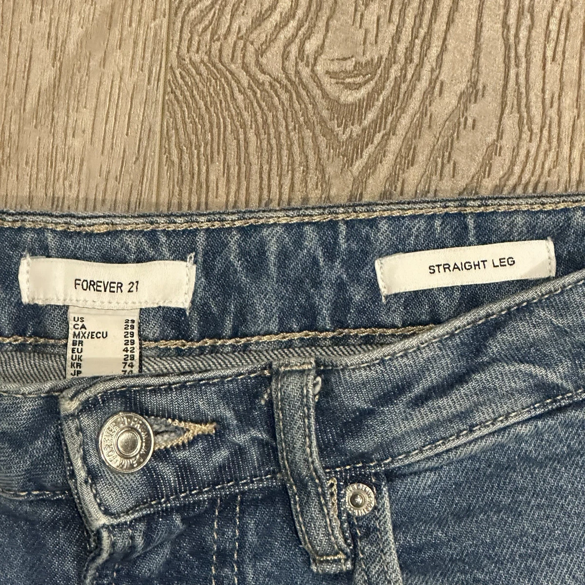 Pantalones de mezclilla para mujer Forever 21 de pierna recta talla 29 azul botón de 5 bolsillos