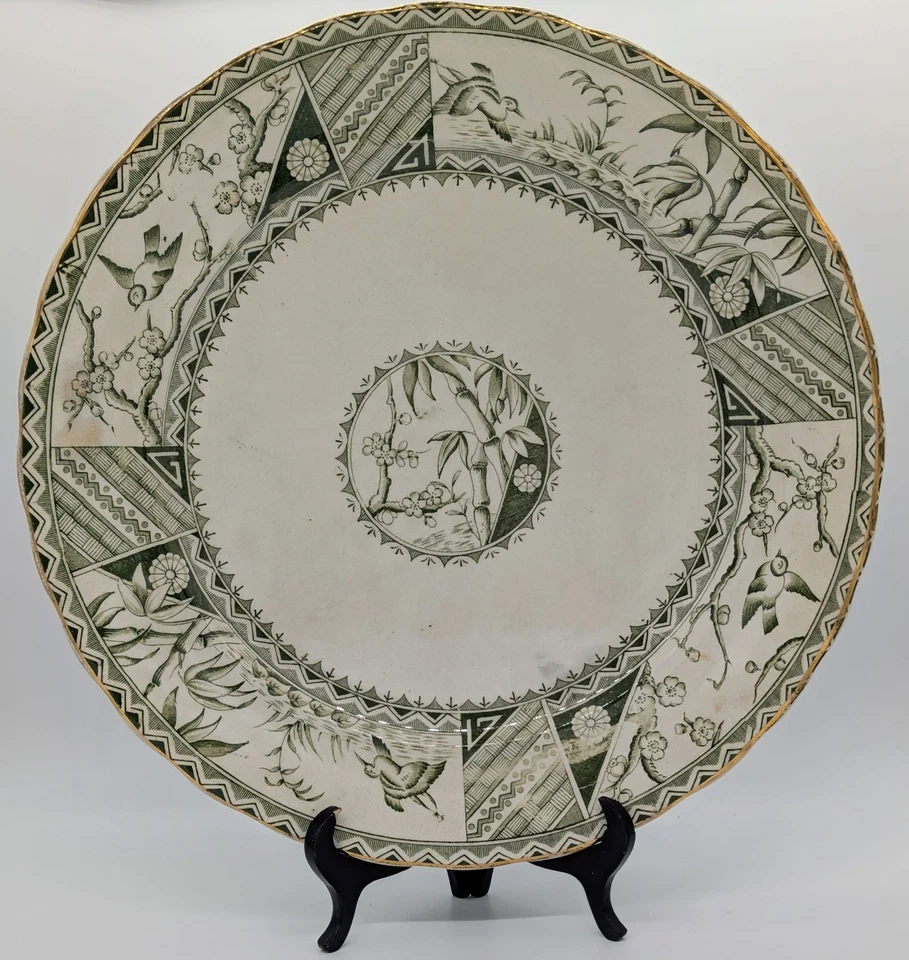 Seltene antike GORDON B Bros ästhetische Bewegung grün Transferware 101/2" Teller.