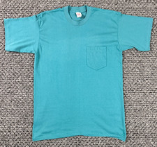 Vintage Single Stitch Plain Teal Sea Green Pocket T-Shirt Blank Size XL USA Made