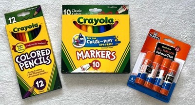NEW Crayola School Supplies Pencils Markers Glue Sticks Set of 3