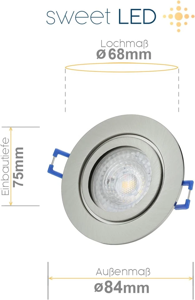 Set Di 6 Faretti Da Incasso IP44, Cromato Spazzolato, GU10, 7 W, 230 V, 3000 K,  - Immagine 4 di 4