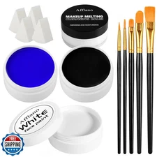 Black White Blue Face Paint Kit – 3×50g Oil-Based Grease Makeup w