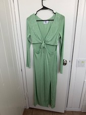 Princess Polly Winston Midi Dress Sage Green Halter Neck Tie Cut Out Waist Sz 12