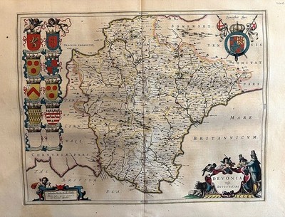 Blaeu, Devonshire. Original Antique Map, Amsterdam 1648