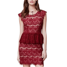 Maeve Anthropologie Dress Size Extra Small Elsa Peplum Eyelash Wine Sleeveless