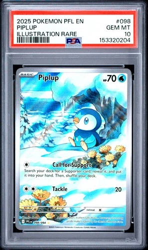 2025 POKEMON PFL EN-PHANTASMAL FLAMES ILLUSTRATION RARE #098 PIPLUP PSA 10