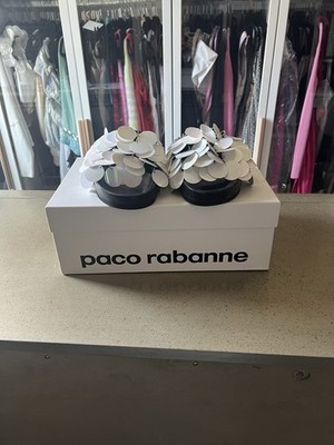 Paco Rabanne White Sequined-Embellished Slides/Sandals 37 Floor Display
