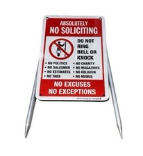 No Soliciting Sign Metal Outdoor With Yard Stakes Never Used 10  x7  Reflective