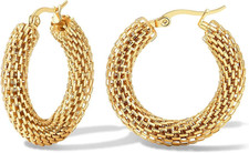 14K Gold Plated Link Filigree Hoop Earrings Titanium Hypoallergenic Chunky Gold