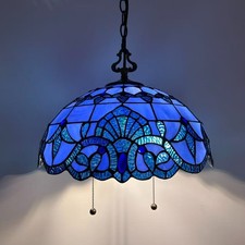 Tiffany Style Hanging Lighting Blue Stained Glass Baroque Style 75”H*16”W*16”D