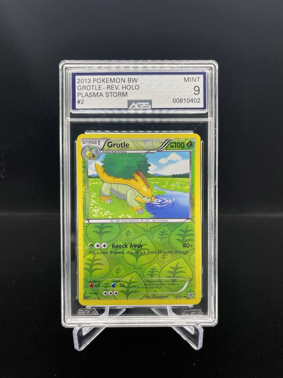 Pokemon Grotle B&W Plasma Storm Reverse Holo #2 Uncommon AGS 9