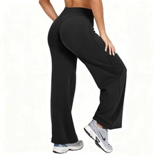 Women Plus Size Yoga Wide-leg Pants High Waist Stretchy Solid Color Leggings Run
