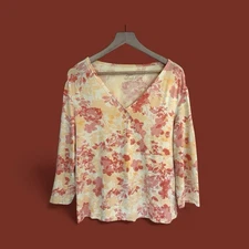 J. Jill Supersoft Crossover Wrap-Style Tee Botanical Print Cotton Blend Sz M