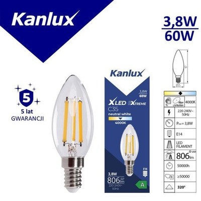 LED Leuchtmittel E14 XLEDEX C35E14 3,8W-NW 806lm 4000K XLED 37341