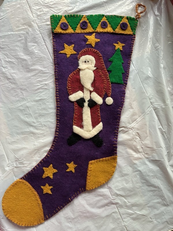 Christmas Felt Hand Sewn Santa Father Christmas   Stocking (completed) 18” Tall