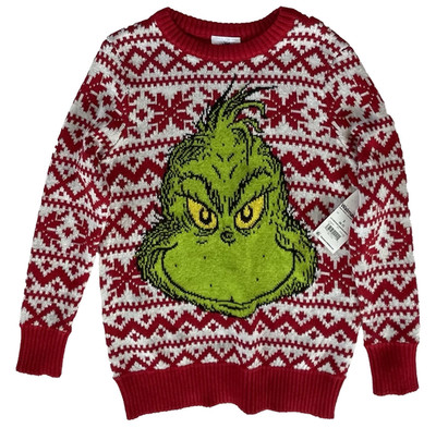 NEW Grinch Christmas Sweater Size S / 6-7  Boys Girls Red Holiday Dr. Seuss