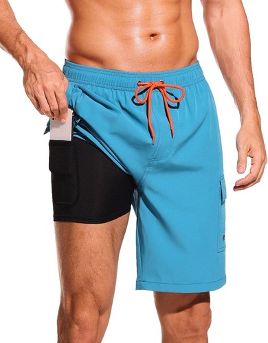 Men's 9" Quick-Dry Swim Trunks with Compression Liner & Cargo Pockets - Picture 3 of 48