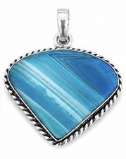 Blue Agate Natural Stone Silver Plated Pendant 1.54