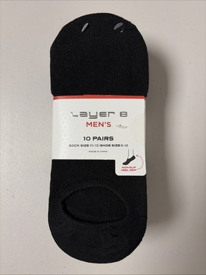 Layer 8 Mens 10 Pair Black Sneaker Liner Socks Non Slip Size 10 13 Shoe 6 12 New