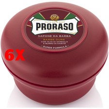 6 X Proraso Sapone Barba Barbe Dure Ciotola Rossa 150 Ml Sandalo E Karitè
