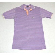 Vintage Le TIGRE Shirt Size S 80s Lavender Pin Stripe Polo White Tiger