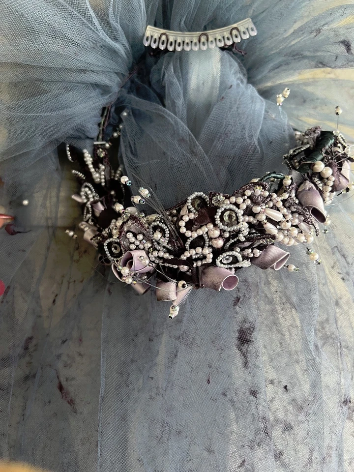 Vampire Corpse Bride Wedding Dark Gray Fingertip VEIL Zombie Walking Dead - Image 2 of 4