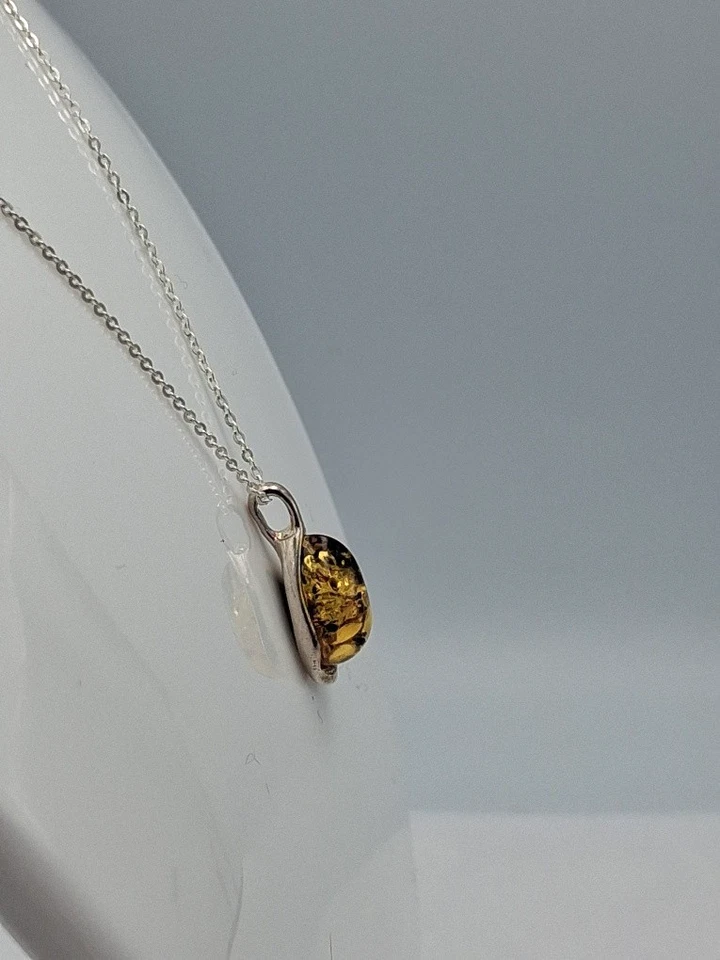 Ambra Designer Rimorchio 925 Collier Collana Argento Ciondolo IN Alto Nobile - Immagine 4 di 4