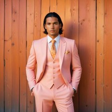 Men Stylish Suit 3 Piece Slim Fit Party Wear Pink Wedding Groomsmen Dinner Suits