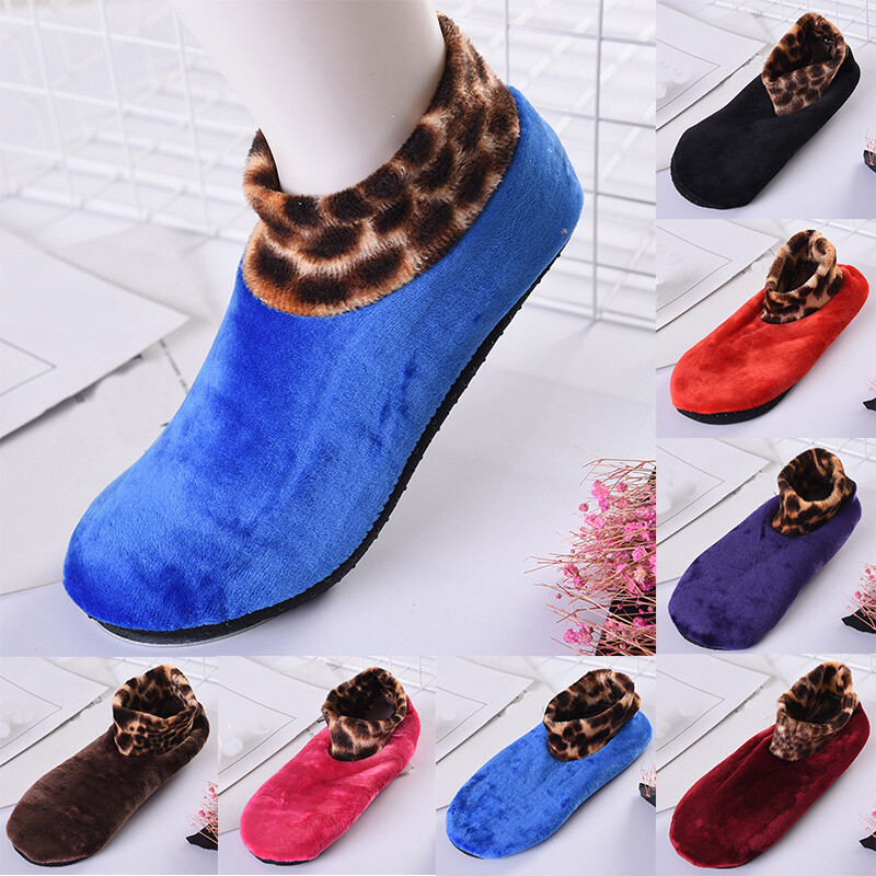 APL Damen Winter Warm Verdicken Leopard Bett Rutschfest Heim Hausschuhe Boden Soc B