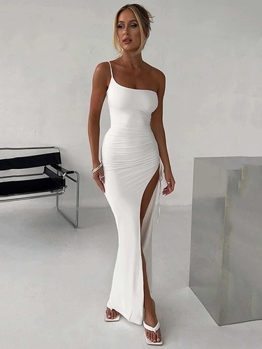 Single Shoulder Strap mit Overknee Schlitz Damen Kleid mit offenem Rücken - Bild 5 von 13