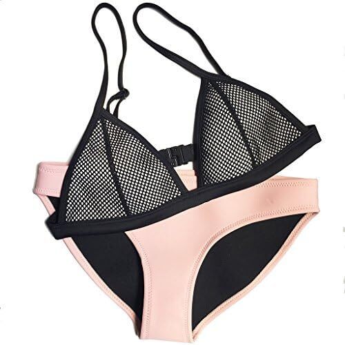 Damen Neopren Bikini Set Zweiteiler Mesh Triangel Badeanzüge Nassanzug - Bild 21 von 45