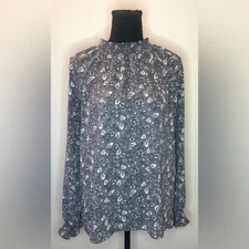 Loft- Grey and white Boho design long sleeve blouse Size M