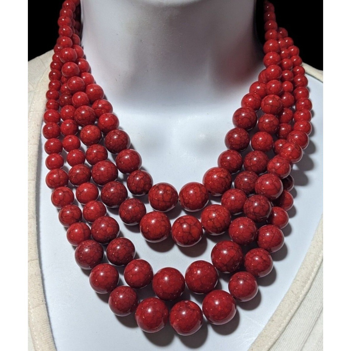 Red Marbled Multilayer Statement Necklace - image 5